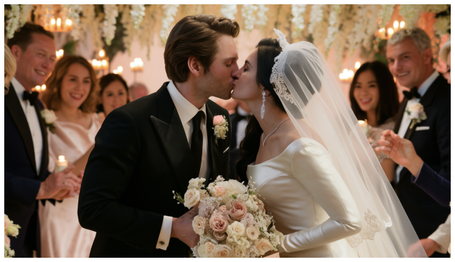 حفل زفاف جميل بتقنية الذكاء الاصطناعي مع قبلة